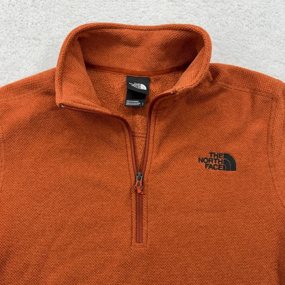 The North Face Mens‎ Small Burnt Orange Waffle Knit Quarter Zip Fleece Pullover